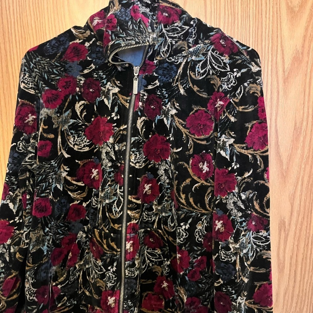 Karen Scott Floral Velvet Women's Jacket